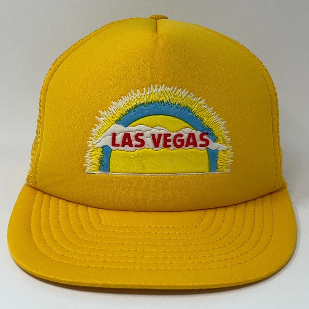 Vintage Las Vegas Nevada Yellow Trucker Hat Baseball Cap Mesh Snapback Souvenir